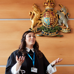 Student in court building practising law.